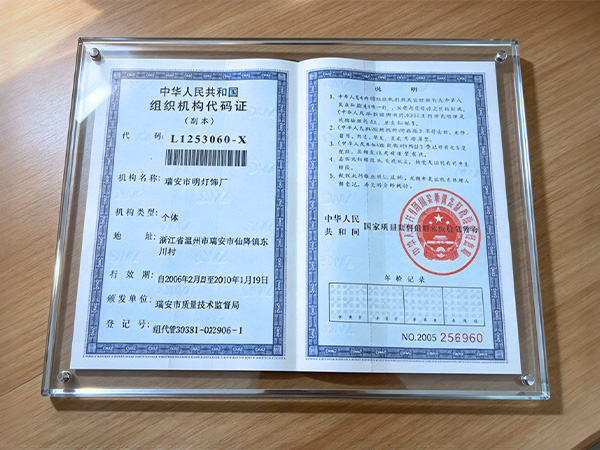 瑞安市明光灯饰厂建立